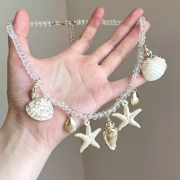 Gold and Cream Shell Charm Necklace - Picture 1 of 3